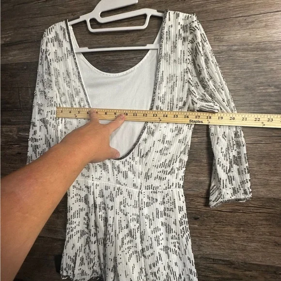 Lulu's Silver Beaded White Romper Jumpsuit with Open Back - Picture 6 of 9